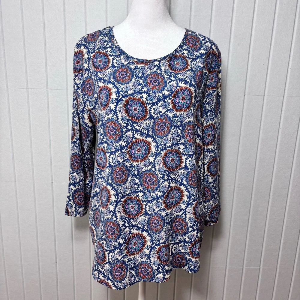 Le Lis Blue Floral Paisley Boxy Blouse with 3/4 Sleeves size M